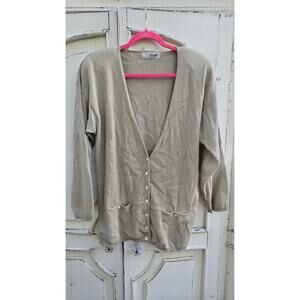 Vintage Pringle Of Scotland Beige 100% Cotton Front Pocket Cardigan Size L